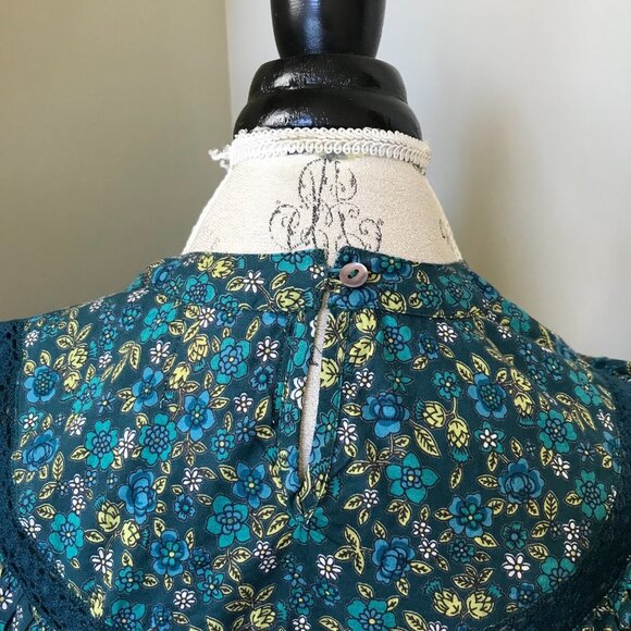 Banjanan Floral Print Blouse Top Shirt Womens Small Green Floral Long Sleeve - Picture 12 of 13